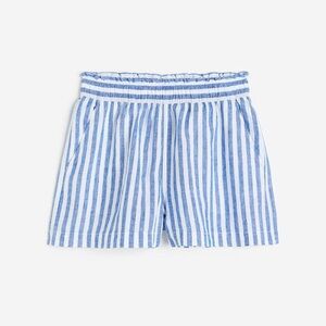 LINEN H&M Blue and White Striped High Waist Shorts